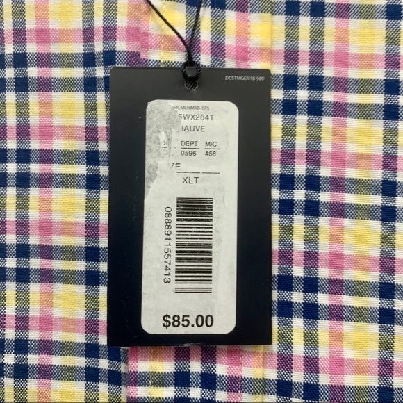 Mens Daniel Cremieux Shirt Plaid Short Sleeve Yellow Navy Pink Button Down XLT - Picture 6 of 9
